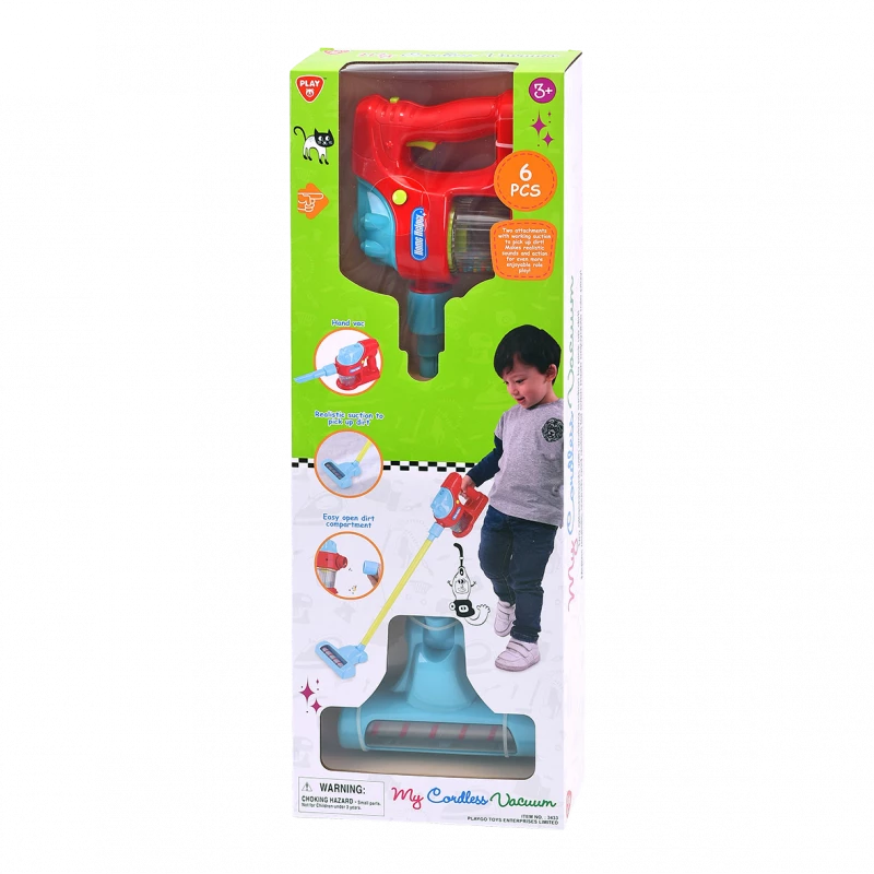 Playgo Toys Cordless Vacuum Cleaner Toy Set, Realistic Suction, 6 Pcs, for Kids - Playgro