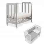 Italbaby B Side Cot Grey Bedside Sleeper with Mattress, Duvet, and Bumper Set - Italbaby