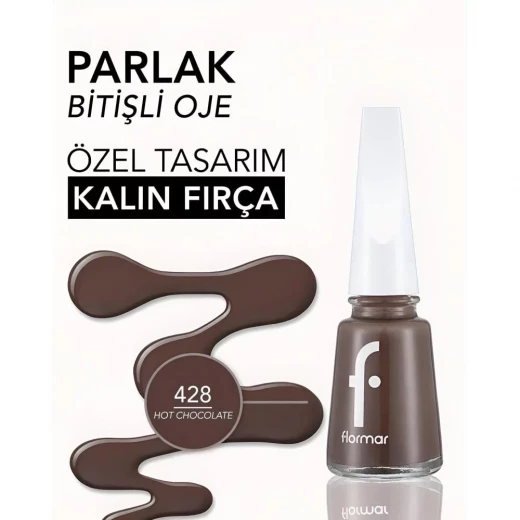 طلاء أظافر فلورمار ايناميل رقم 428، لون نابض بالحياة، تركيبة تدوم طويلاً، مقاوم للتقشر، لمعان عالي، زجاجة 11 مل، مثالي للعناية بالأظافر - فلورمار - Image 2