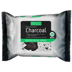 Beauty Formulas Activated Charcoal Detox Facial Wipes 25 Count, Oil and Impurity Removal
