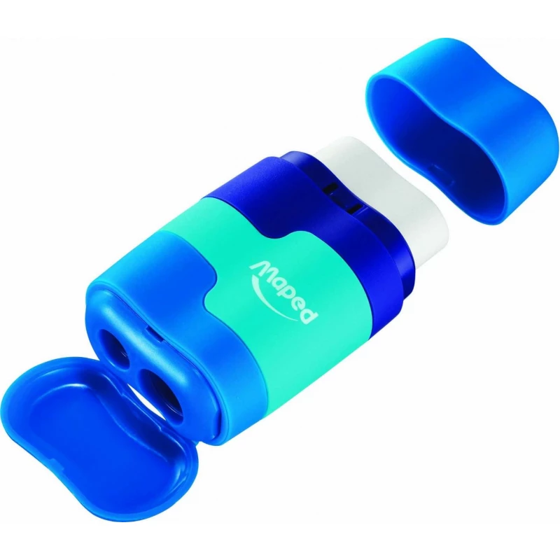 مجموعة مبراة مزدوجة وممحاة 2 في 1 من مابيد - أزرق - لوازم مدرسية - مابد