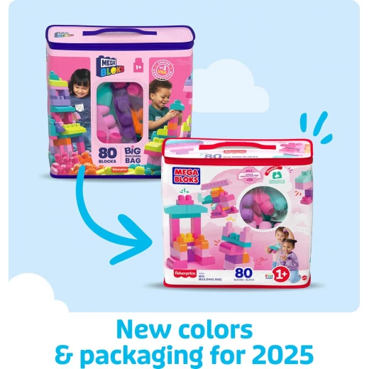Mega Bloks First Builders Pink Building Blocks Set for Toddlers - 80 Pieces, Ages 1+ - Mega Bloks - Image 2