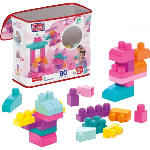 Mega Bloks First Builders Pink Building Blocks Set for Toddlers - 80 Pieces, Ages 1+