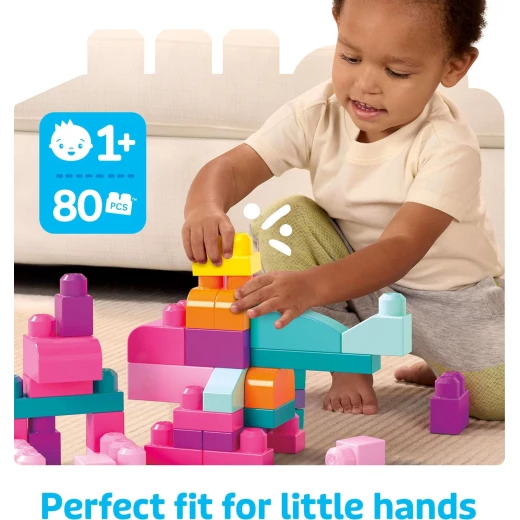 Mega Bloks First Builders Pink Building Blocks Set for Toddlers - 80 Pieces, Ages 1+ - Mega Bloks - Image 4