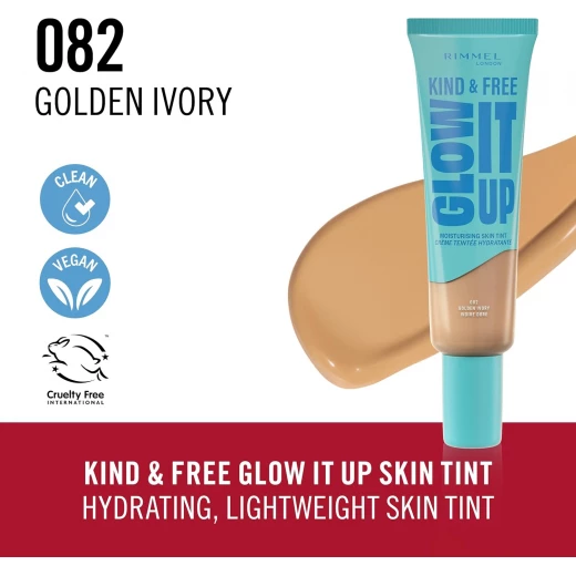 Rimmel KIND & FREE Skin Tint Golden Ivory 82 30ml Radiant Glow Foundation SPF 20 - Rimmel London - Image 3