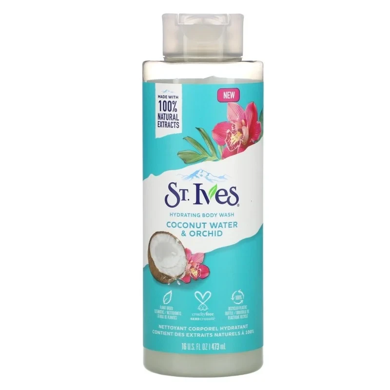 St. Ives Coconut Water Body Wash 473ml, Refreshing Body Cleanser for Gentle Daily Cleansing, Enriched with Coconut Water, Leaves Skin Feeling Soft, Hydrated and Fresh, Rich Lather, Suitable for All Skin Types - St. Ives