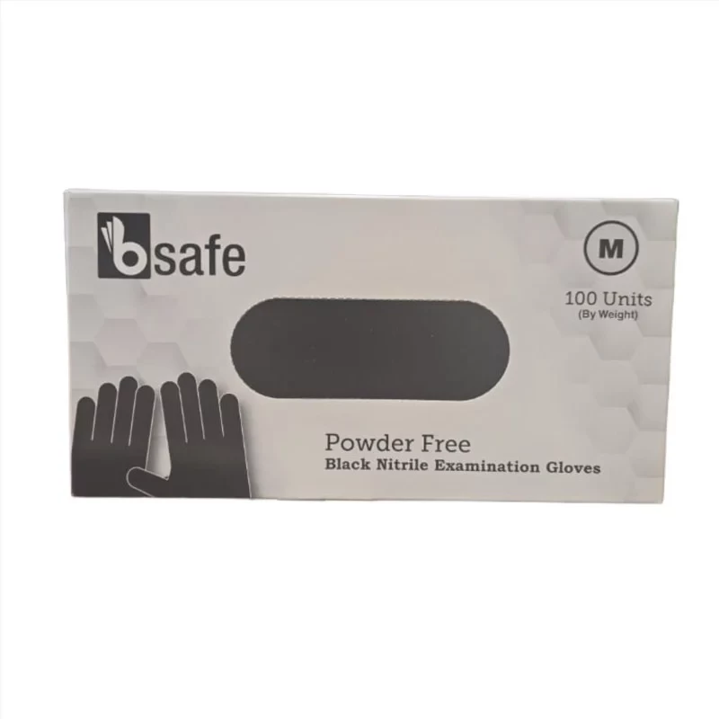 قفازات بي سيف لاتكس سوداء مقاس M للاستخدام العام والصالونات عبوة من 100 قطعة - BSAFE