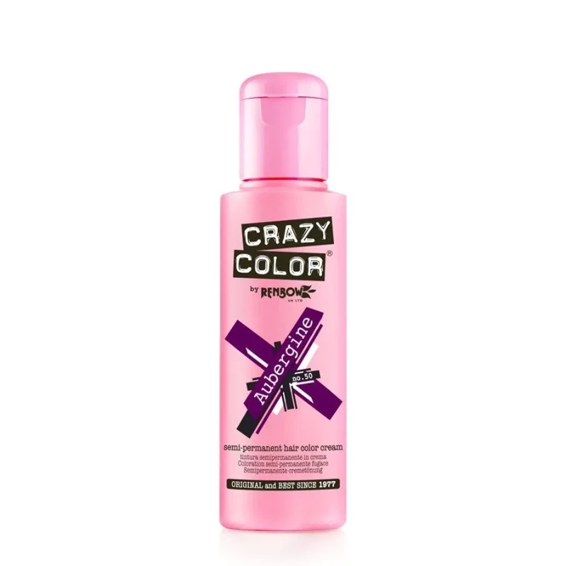كرايزي كولور أوبيرجين صبغة شعر شبه دائمة 100 مل لون بنفسجي عميق لبريق نابض بالحياة - CRAZY COLOR