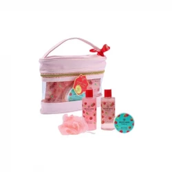 Aurora Pink Lady Cosmetic Bag Gift Set 4 Pieces Warm Vanilla and Lime Blossom
