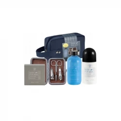 Aurora Men's Oak Citrus Gift Set with Navy Cosmetic Bag 4 Piece Collection for Daily Grooming and Travel