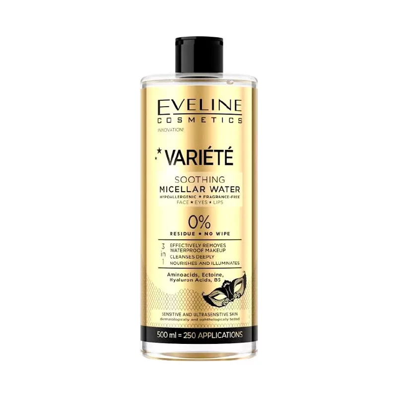 Eveline Variete Sensitive Micellar Water 500ml Gentle Makeup Remover for All Skin Types - Eveline