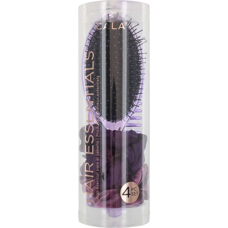 Cala Hair Essentials Set 4 Piece Metallic Purple for Detangling Grooming and Styling - Cala