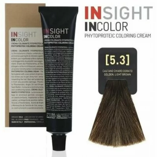 Insight Incolor Golden 5.3 Light Brown Permanent Hair Color Cream 100ml for Warm Tones and Glossy Finish