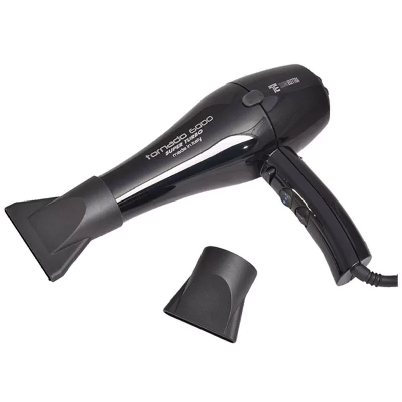 Tecno Elettra Tornado 6000 Professional Hair Dryer Black Fast Drying Powerful Airflow for Home and Salon Use - Tecno elettra