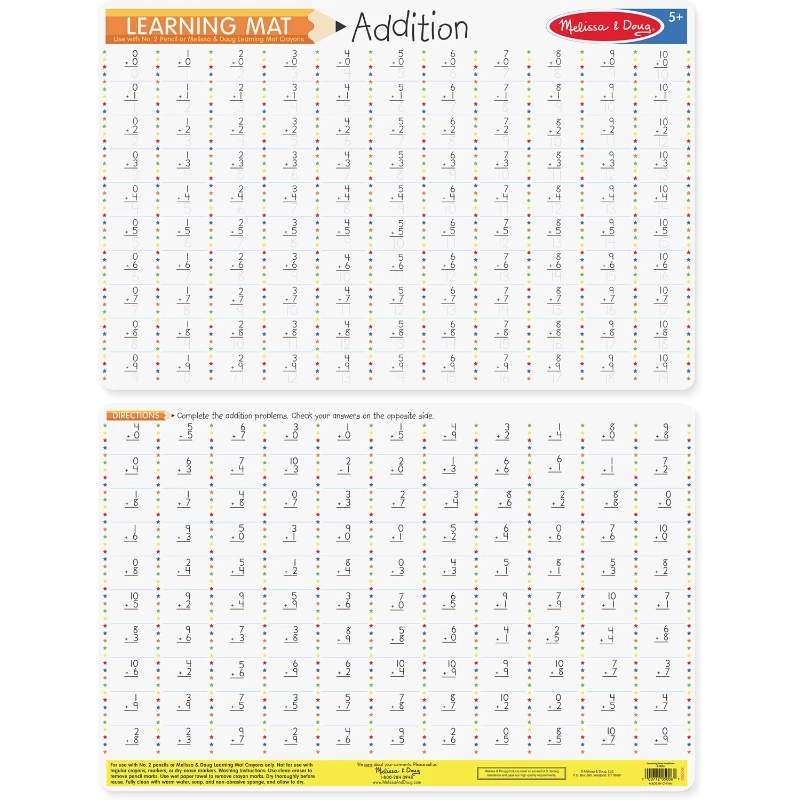Addition Problems Write-a-mat 6 Pack, 17.5" X 11.5" X 0.15" - Melissa & doug