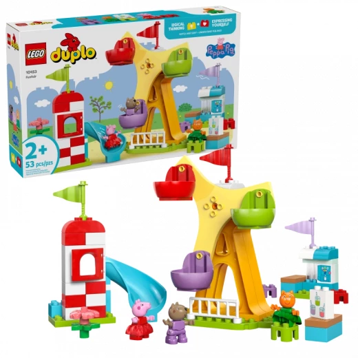 LEGO DUPLO Peppa Pig Funfair – 53 Pcs, Set 10453, with Peppa, Danny Dog & Candy Cat Figures, Ferris Wheel Toy for Toddlers Ages 2+, Learning Fun LEGO DUPLO Peppa Pig Funfair – 53 Pcs, Set 10453, with Peppa, Danny Dog & Candy Cat Figures, Ferris Wheel Toy for Toddlers Ages 2+, Learning Fun
