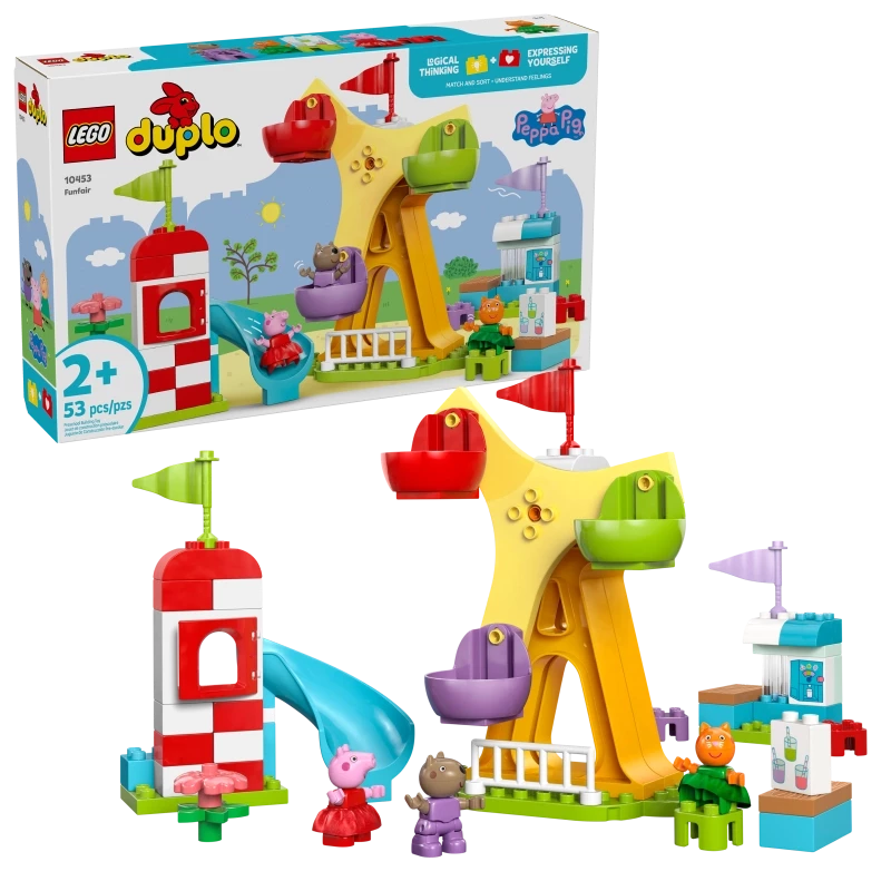 LEGO DUPLO Peppa Pig Funfair – 53 Pcs, Set 10453, with Peppa, Danny Dog & Candy Cat Figures, Ferris Wheel Toy for Toddlers Ages 2+, Learning Fun - LEGO