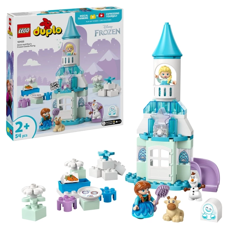LEGO DUPLO Disney Frozen Castle Party – 54 Pcs, Elsa, Anna, Olaf, Baby Sven & Snowgie, Toddler Building Toy with Slide & Accessories, Ages 2+ - LEGO