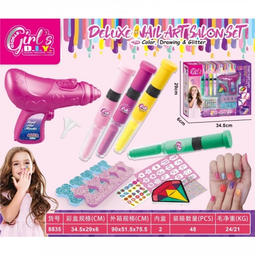 Girl's DIY Studio Deluxe Nail Art Salon Set with Glitter Gun