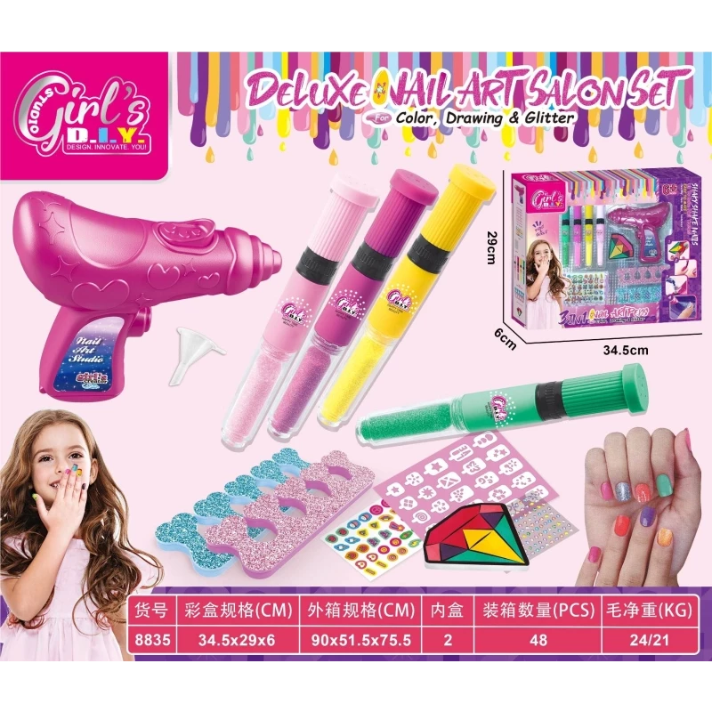 Girl's DIY Studio Deluxe Nail Art Salon Set with Glitter Gun