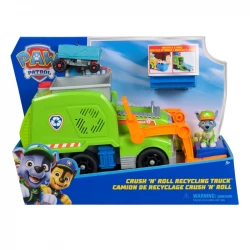 Spin Master PAW Patrol Rocky’s Crush N’ Roll Recycling Truck, Includes Rocky Action Figure, Transforming Mini Vehicle & Recycling Bin, Mighty Pups Eco Rescue Vehicle for Kids Ages 3+