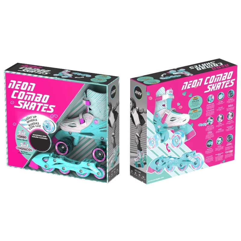 Neon Combo Skates 2-in-1 (Size 3-6)- Teal - Yvolution