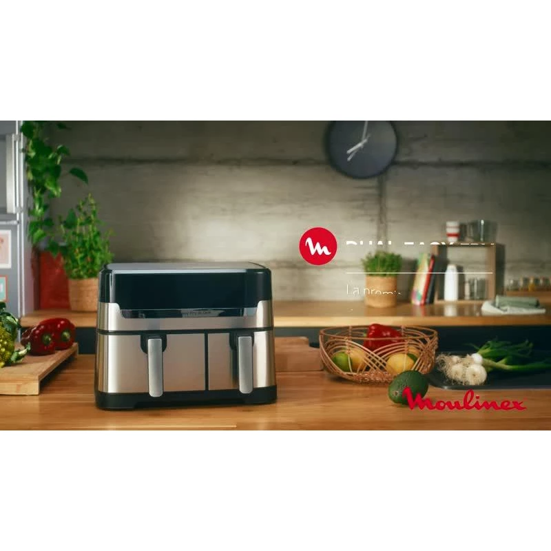مقلاة هوائية مزدوجة من مولينكس Easy Fry & Grill EZ905B20، 8 برامج، 5.2 لتر + 3.1 لتر، أسود