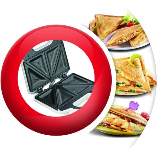 Moulinex Ultracompact Sandwich Maker - White, 700W for Fast Sandwiches. Features a 2-Year Warranty. Ideal for Breakfast, Lunch, and Dinner. Makes delicious sandwiches quickly. - MOULINEX - Image 2