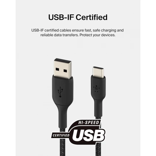 كابل بيلكن USB-C إلى USB-A بطول 3.3 قدم أسود - شحن سريع لأجهزة iPhone 16/15 و Galaxy S25 و iPad Pro و AirPods Pro والمزيد - بيلكين - Image 3