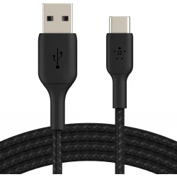 كابل بيلكن USB-C إلى USB-A بطول 3.3 قدم أسود - شحن سريع لأجهزة iPhone 16/15 و Galaxy S25 و iPad Pro و AirPods Pro والمزيد