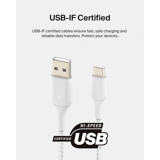 كابل بلكين USB-A إلى USB-C بطول 3.3 قدم أبيض - شحن سريع لأجهزة iPhone 16 و Galaxy S25 و iPad Pro والمزيد - بيلكين - Image 4