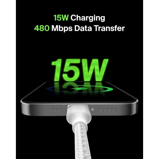 كابل بلكين USB-A إلى USB-C بطول 3.3 قدم أبيض - شحن سريع لأجهزة iPhone 16 و Galaxy S25 و iPad Pro والمزيد - بيلكين - Image 7