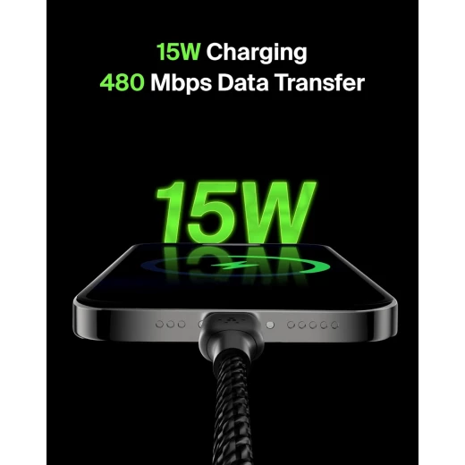 كابل بيلكن USB-A إلى USB-C بطول 6.6 قدم أسود - شحن سريع لأجهزة iPhone 16 و Galaxy S25 و iPad Pro والمزيد - بيلكين - Image 3