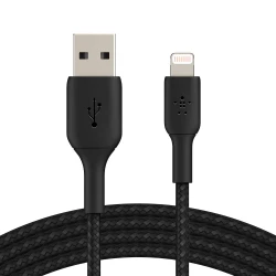 كابل بلكين بوست تشارج مضفّر من نوع USB-A مع موصل لايتنينغ، بطول 3 أمتار، أسود