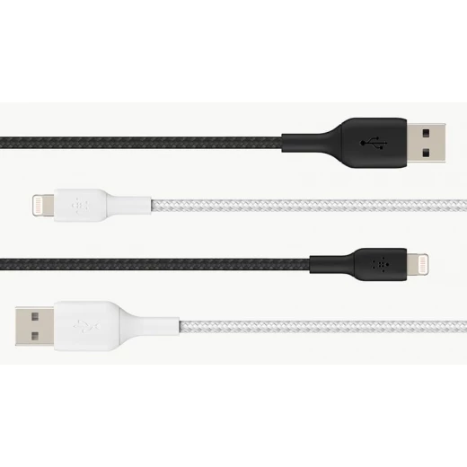 كابل بلكين بوست تشارج مضفّر من نوع USB-A مع موصل لايتنينغ، بطول 3 أمتار، أبيض - بيلكين - Image 2