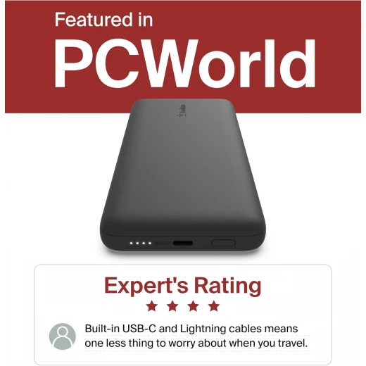 شاحن بيلكين محمول 10000 مللي أمبير في الساعة مع كابلات Lightning و USB-C - أسود - بيلكين - Image 8
