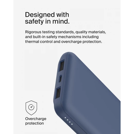 Belkin BoostCharge 3-Port 10K Power Bank with USB-C 15W, dual USB-A, 15cm USB-A to USB-C Cable, Blue - Belkin - Image 7