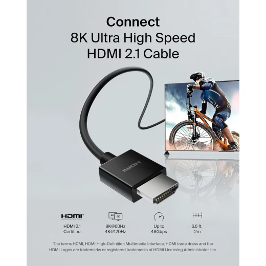 Belkin Ultra HD HDMI 2.1 Cable 6.6ft/2M - 4K/8K High Speed for PS5, Xbox Series X, Dolby Vision - Belkin - Image 2