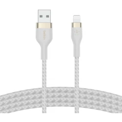 كابل بلكين بوست تشارج برو فليكس مضفّر من السيليكون – USB-A إلى لايتنينغ، بطول 3 أمتار، أبيض