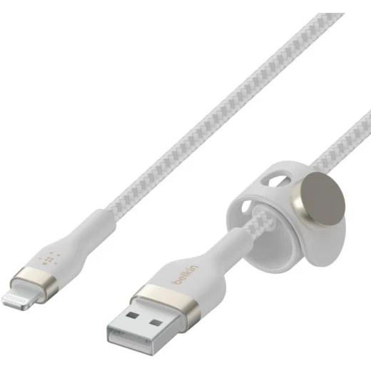 كابل بلكين بوست تشارج برو فليكس مضفّر من السيليكون – USB-A إلى لايتنينغ، بطول 3 أمتار، أبيض - بيلكين - Image 3