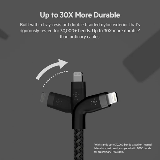 كابل بلكين بوست تشارج برو فليكس مضفّر من السيليكون – USB-C إلى لايتنينغ، بطول 3 أمتار، أسود - بيلكين - Image 2