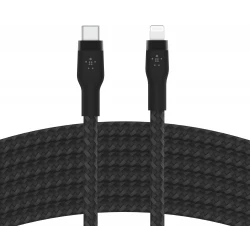 كابل بلكين بوست تشارج برو فليكس مضفّر من السيليكون – USB-C إلى لايتنينغ، بطول 3 أمتار، أسود