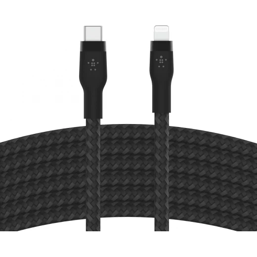 كابل بلكين بوست تشارج برو فليكس مضفّر من السيليكون – USB-C إلى لايتنينغ، بطول 3 أمتار، أسود كابل بلكين بوست تشارج برو فليكس مضفّر من السيليكون – USB-C إلى لايتنينغ، بطول 3 أمتار، أسود