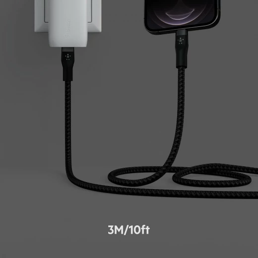 كابل بلكين بوست تشارج برو فليكس مضفّر من السيليكون – USB-C إلى لايتنينغ، بطول 3 أمتار، أسود - بيلكين - Image 5