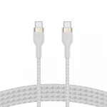 كابل بلكين بوست تشارج برو فليكس مضفّر من السيليكون – USB-C إلى USB-C، بطول 1 متر، أبيض - بيلكين