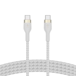 كابل بلكين بوست تشارج برو فليكس مضفّر من السيليكون – USB-C إلى USB-C، بطول 1 متر، أبيض