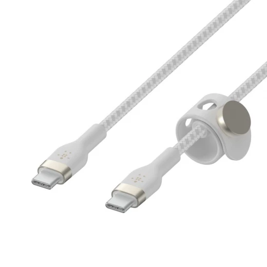 كابل بلكين بوست تشارج برو فليكس مضفّر من السيليكون – USB-C إلى USB-C، بطول 1 متر، أبيض - بيلكين - Image 2