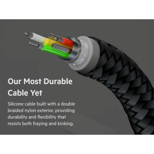 كابل بلكين بوست تشارج برو فليكس مضفّر من السيليكون – USB-C إلى USB-C، بطول 2 متر، أسود - بيلكين - Image 2