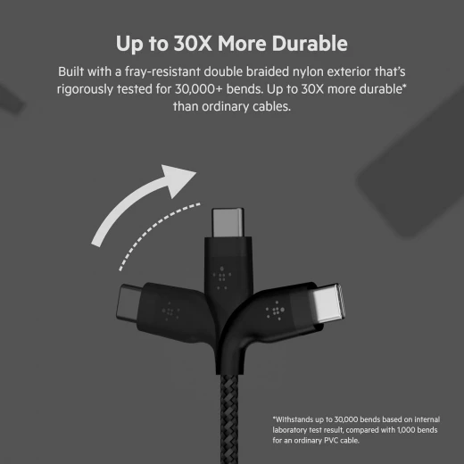 كابل بلكين بوست تشارج برو فليكس مضفّر من السيليكون – USB-C إلى USB-C، بطول 2 متر، أسود - بيلكين - Image 3