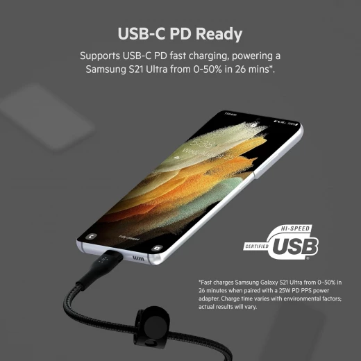 كابل بلكين بوست تشارج برو فليكس مضفّر من السيليكون – USB-C إلى USB-C، بطول 2 متر، أسود - بيلكين - Image 4
